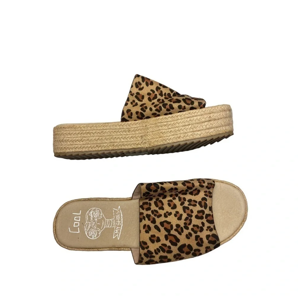 Cool My Shoes Espadrilles Cheetah Band Slides Platform Sandals Size: 9